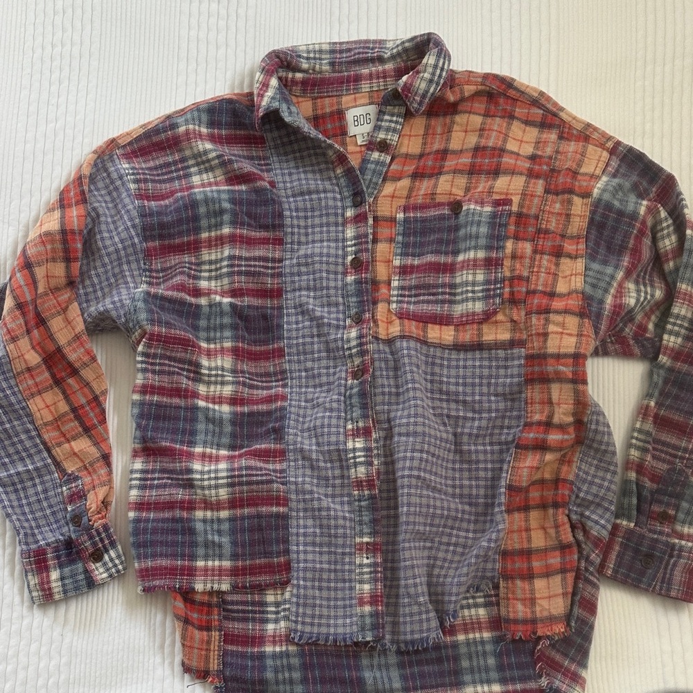 Urban Outfitters BDG Patchwork Plaid Shirt - Red, Blue, Orange